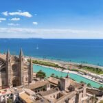 Aerial view of La Seu, the gothic medieval cathedral of Palma de Mallorca in Spain