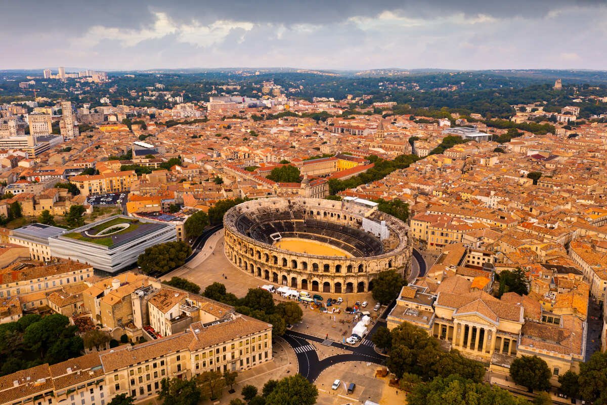 Aerial Panoramic View Of Nimes, France