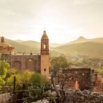 View of San Pedro hill at sunrise in San Luis Potosi, old town like Real de Catorce, Mexico, Magic town (Cerro de San Pedro pueblo magico)