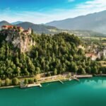Bled Castle built on top of a cliff overlooking lake Bled, located in Bled, Slovenia.