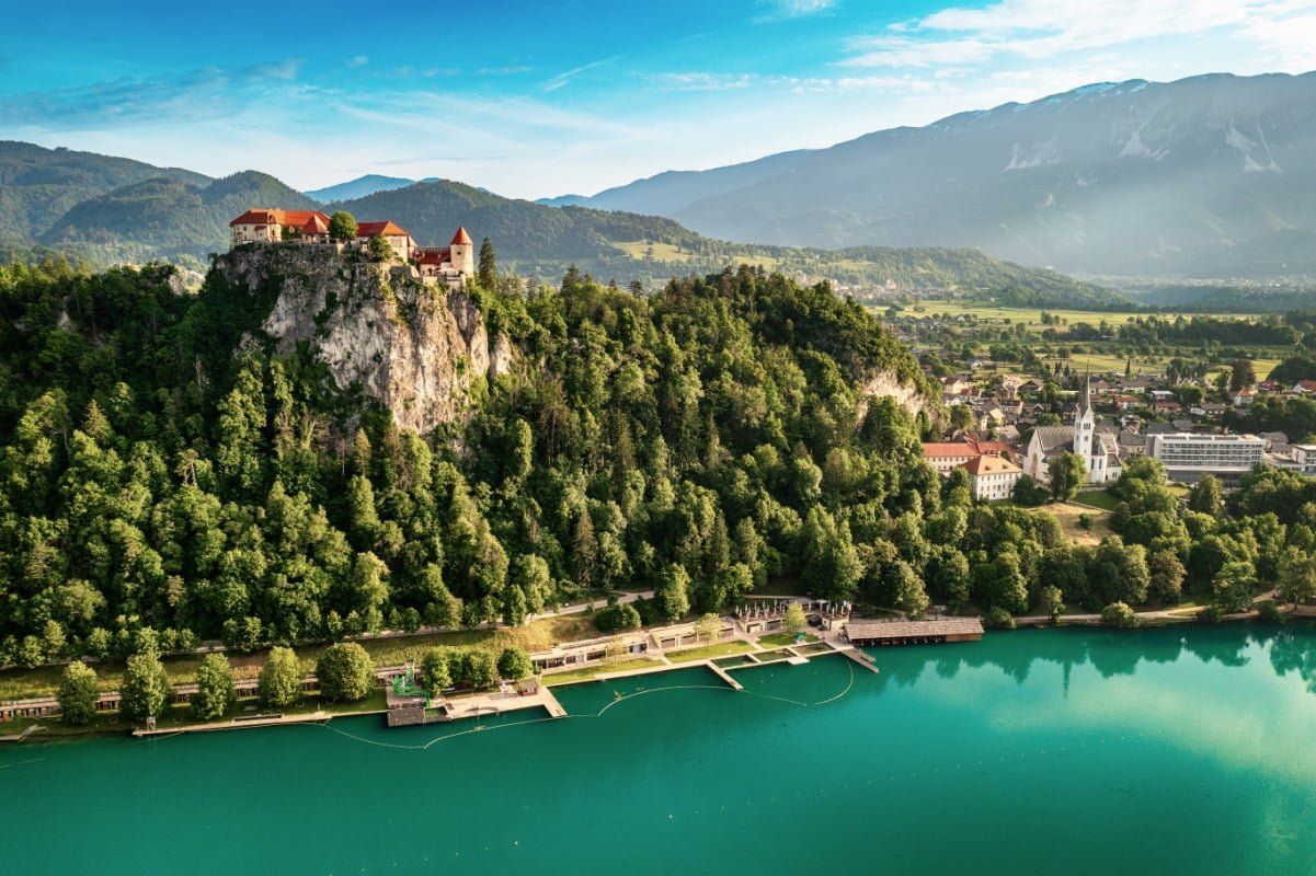 Bled Castle built on top of a cliff overlooking lake Bled, located in Bled, Slovenia.
